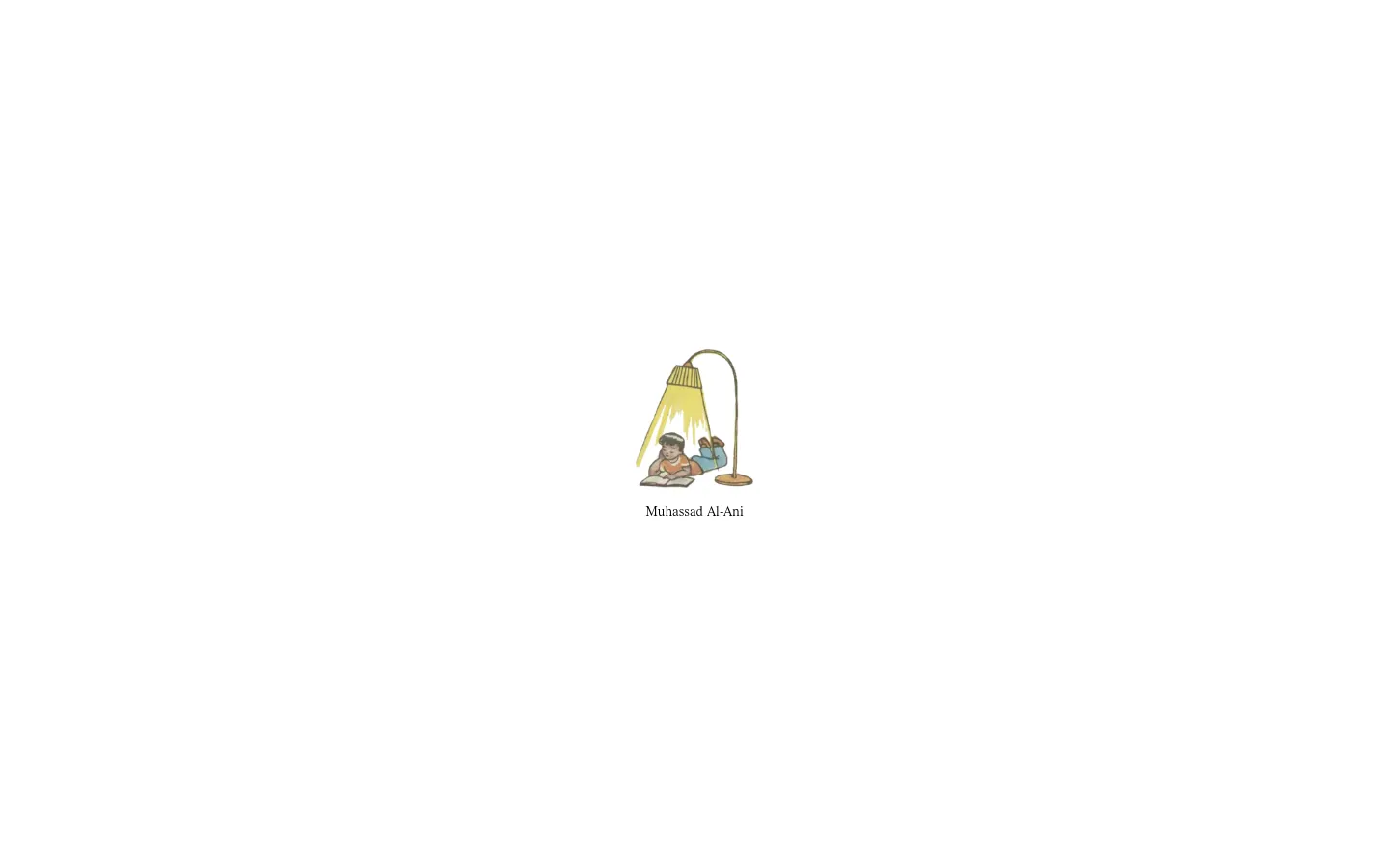 A minimalist portfolio website for Muhassad Al-Ani featuring a grid of diverse photographic works and comic-style illustrations. The layout is clean with a white background, displaying a large heading with the artist's name and a collection of high-quality images in varying sizes.
