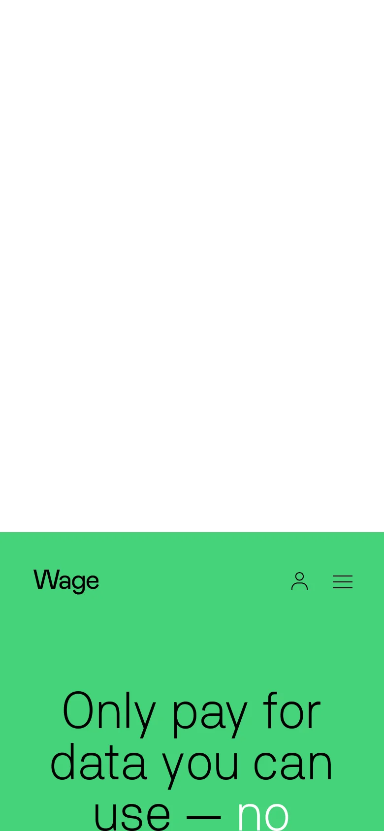 The mobile version simplifies the layout, displaying the large green hero section with the main headline at the top. The navigation is condensed into a hamburger menu icon next to a user profile icon, and the pricing cards are stacked vertically for easier scrolling.