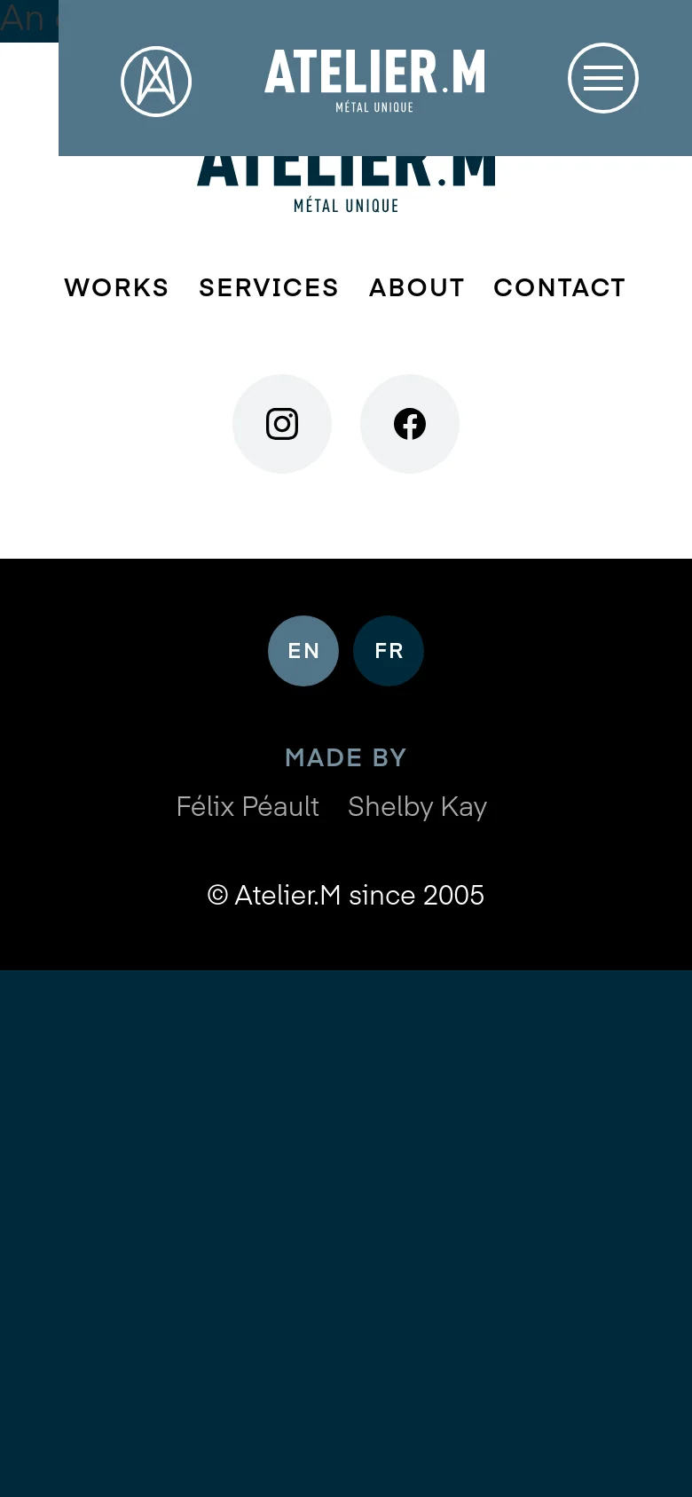 Atelier.M About Us mobile website screenshot
