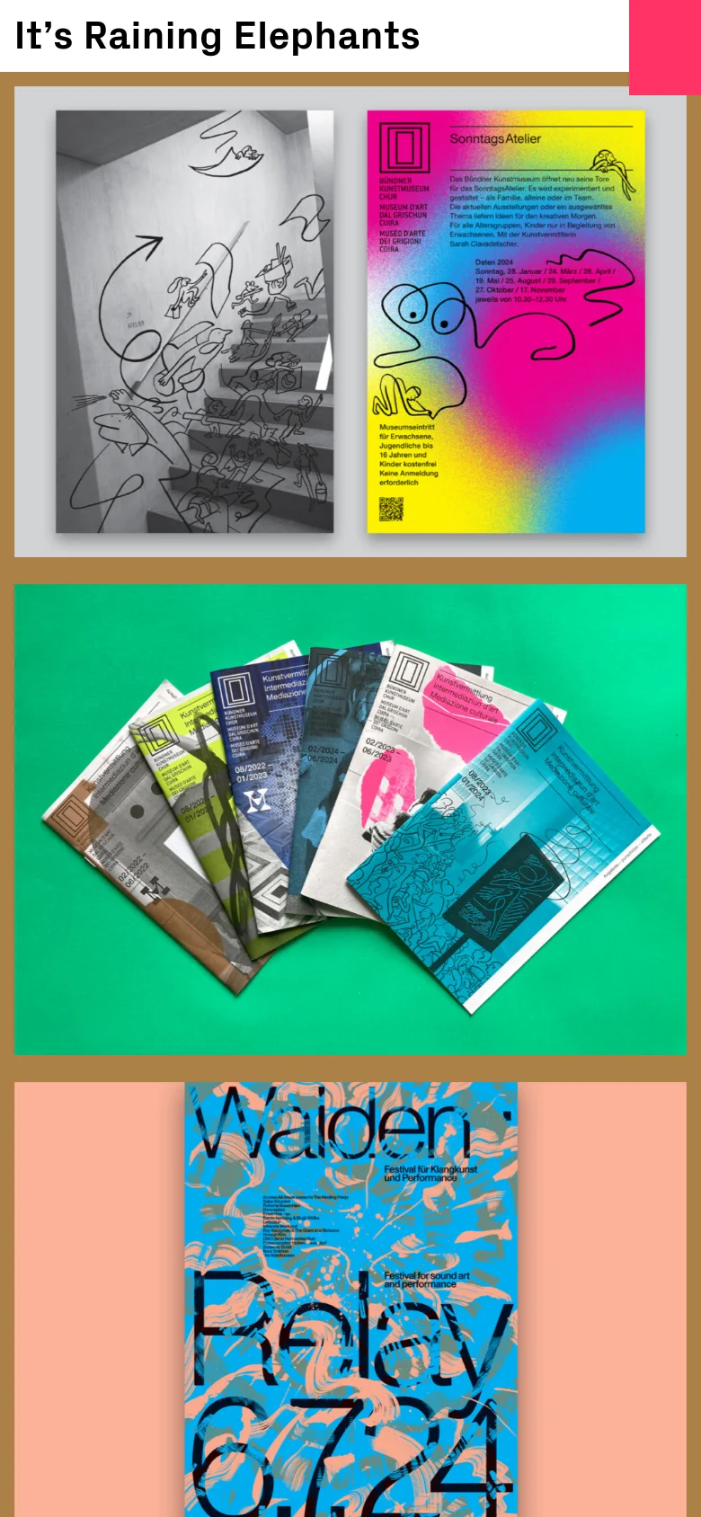 The mobile version maintains the same grid-based layout of illustration tiles but scales the images and text for a vertical orientation. The navigation menu is condensed, and the colorful project tiles stack vertically to fit the narrower screen width.