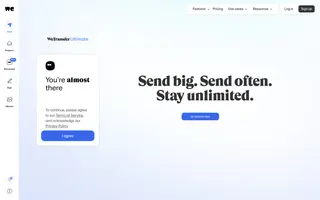 WeTransfer homepage website preview