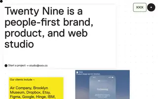 XXIX homepage website preview