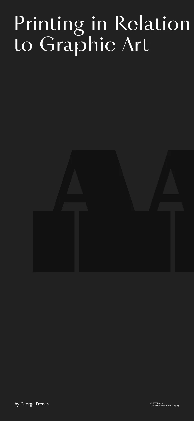 The mobile version maintains the dark charcoal theme and white serif headline, but the layout is vertically compressed. The large background 'A' graphics are scaled down or cropped to fit the narrower viewport, and the text elements are rearranged to stack vertically for readability.