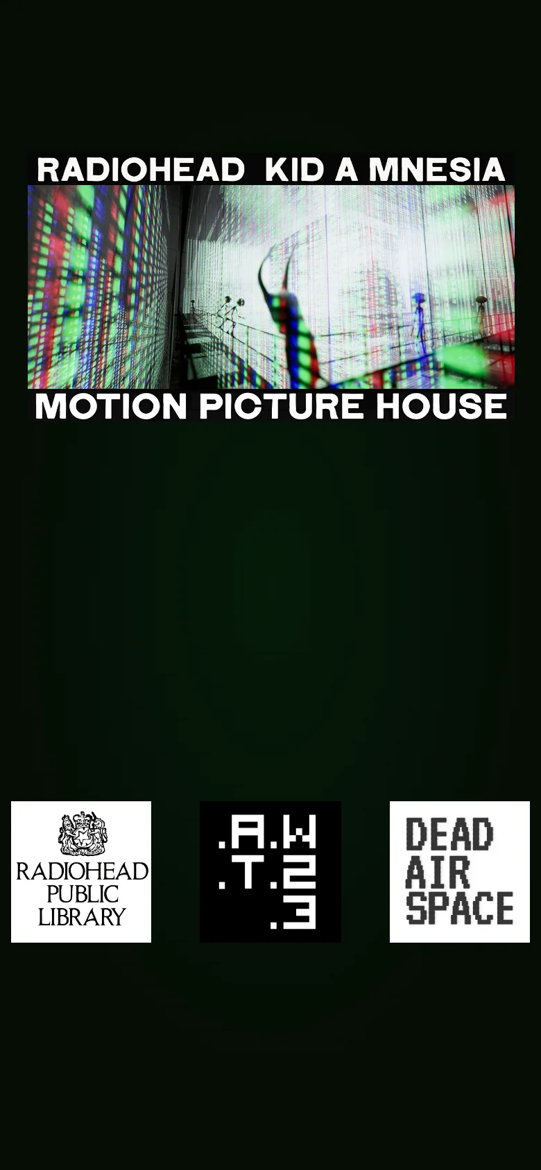 The mobile version maintains the dark green aesthetic and central hero imagery but scales the layout vertically. The three navigation tiles at the bottom are rearranged into a single column to fit the narrow screen width.