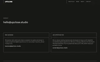 UPCLOSE homepage website preview
