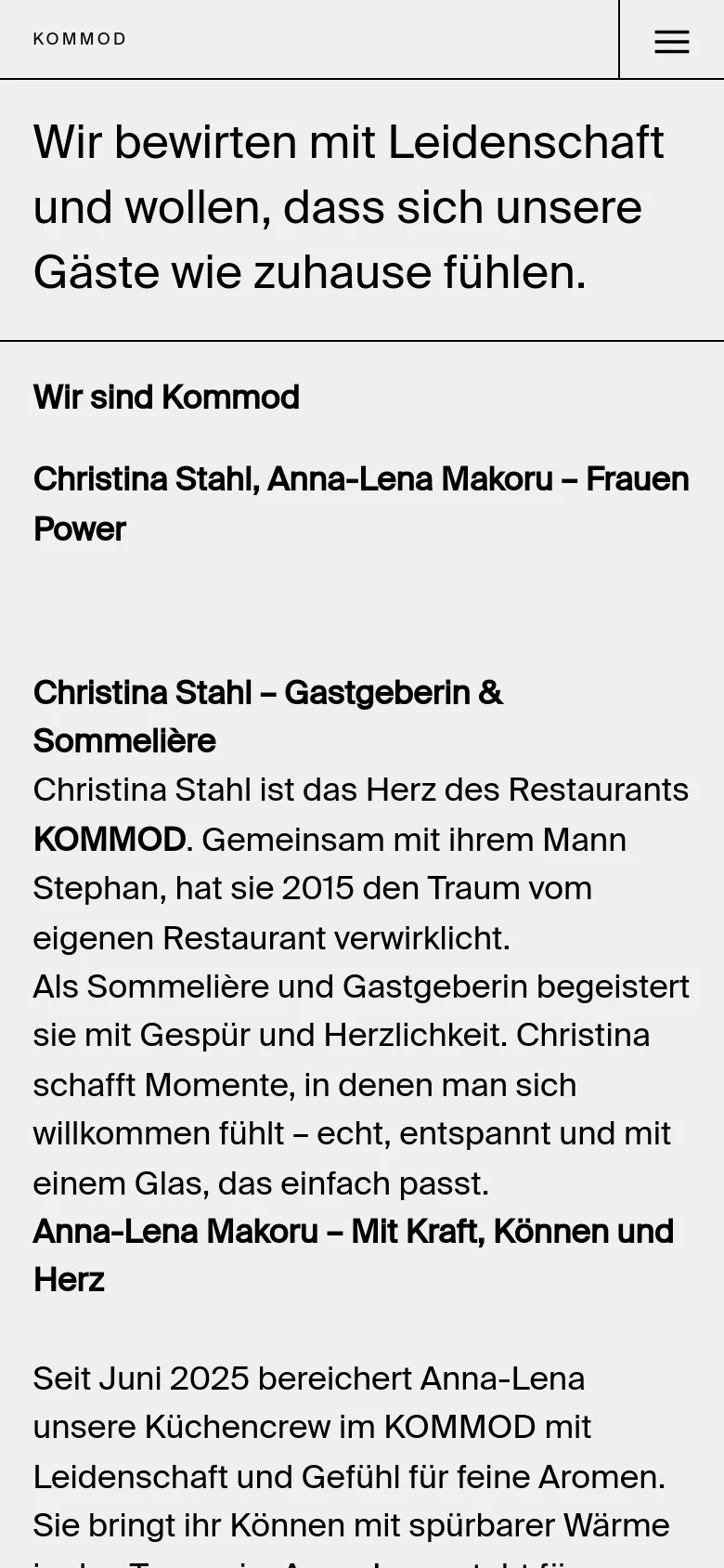 The mobile version uses a single-column vertical layout. The large headline appears at the top, followed by the text content, and the hero image is positioned below the introductory text. A hamburger menu icon is visible in the top right corner of the navigation bar.