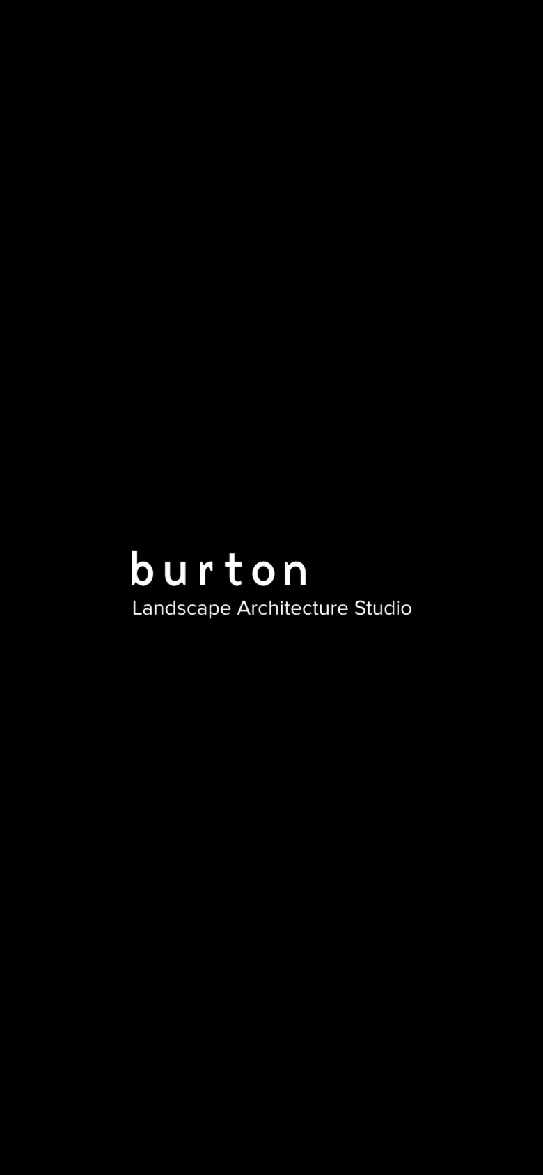 The mobile version presents a vertically stacked layout optimized for small screens. The hero imagery and project grid transition from a multi-column layout to a single-column scroll, with the 'burton Landscape Architecture Studio' logo centered prominently.