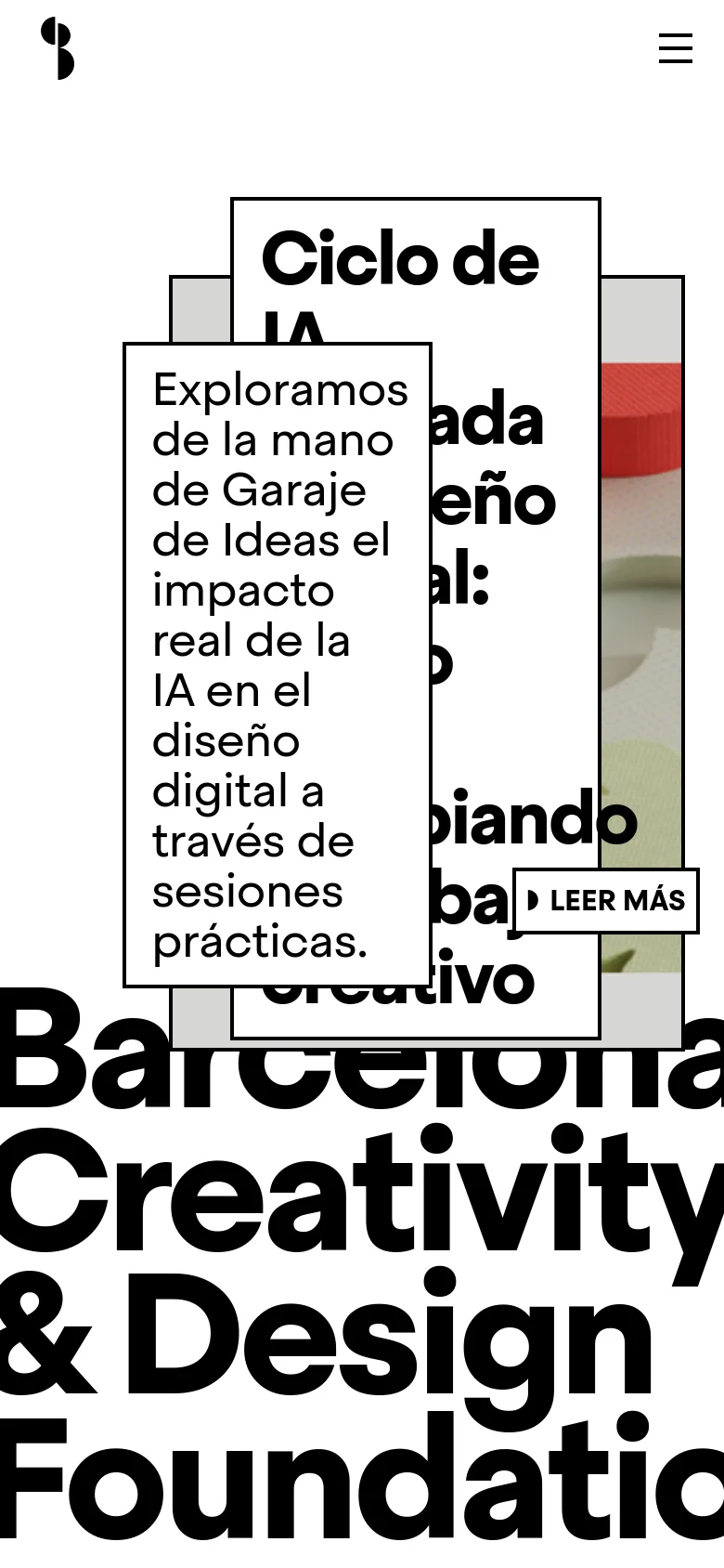 The mobile version simplifies the layout, focusing on large, overlapping text elements and a vertical stack. The navigation is condensed into a hamburger menu icon, and the hero section uses a more compact arrangement of text boxes and imagery.