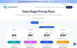 wpDataTables homepage website preview