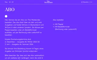 The Weekender homepage website preview