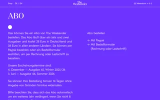 The Weekender homepage website preview