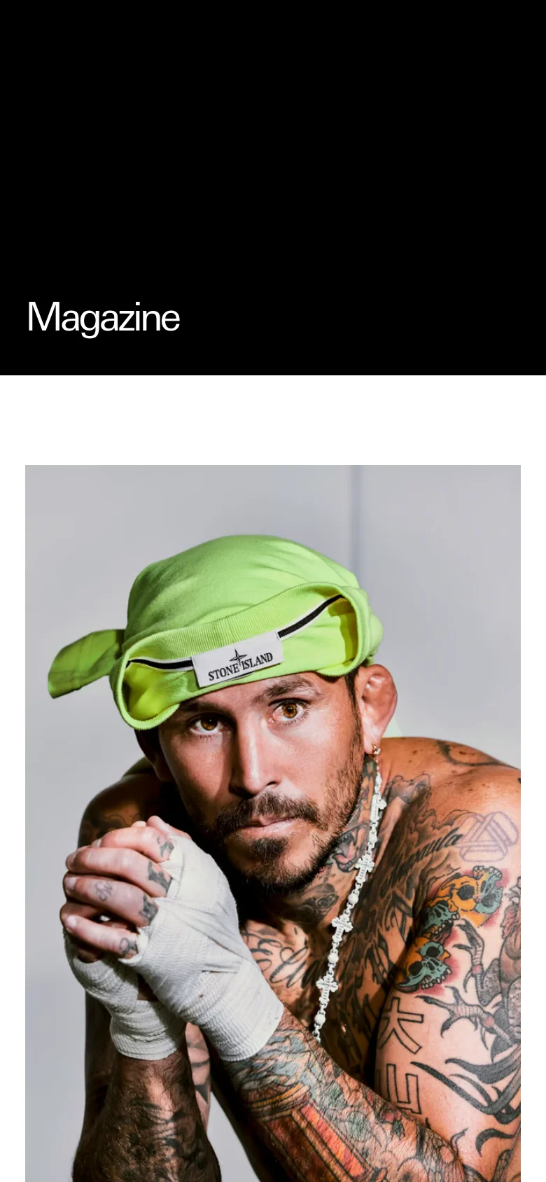 The mobile version presents a single-column vertical scroll of large editorial images and headlines. The navigation is simplified, focusing on the large imagery and article titles like 'Is Gen Z Fucking?' and 'We're In Room 9U' to accommodate the smaller screen width.