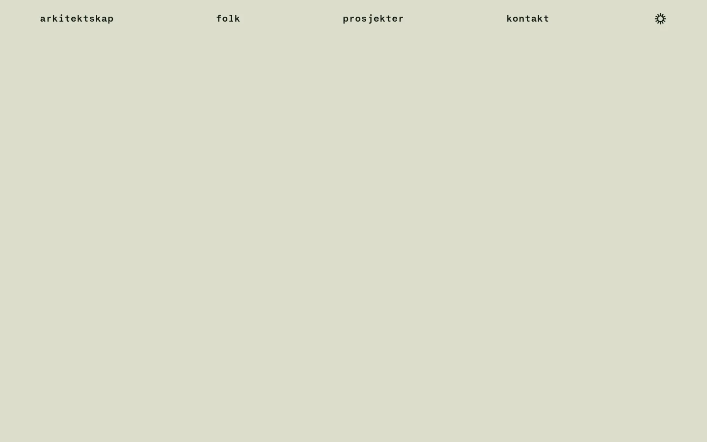 The desktop page features a minimalist design with a light beige background and black serif typography. A large headline introduces the firm, followed by a list of key statistics accompanied by small line icons, such as '40 years in practice' and '13 talented people'. A navigation menu with links like 'arkitektskap', 'folk', and 'prosjekter' is positioned at the bottom of the screen.