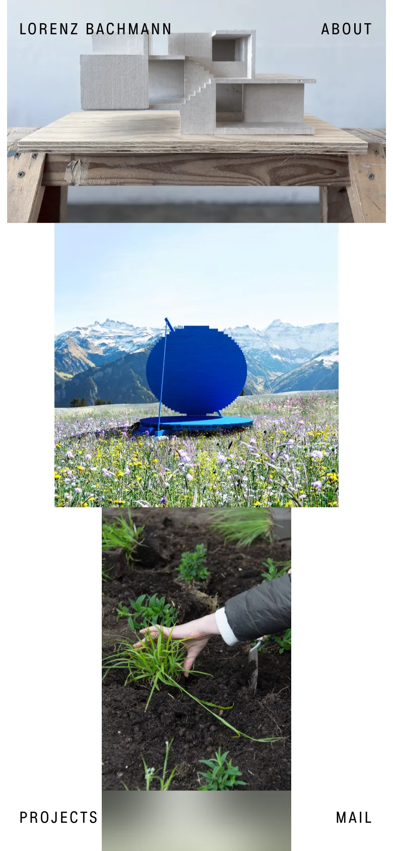The mobile version presents the same architectural imagery in a single-column vertical stack, optimized for scrolling. Navigation links are simplified and positioned at the top and bottom of the screen to accommodate a narrow viewport.