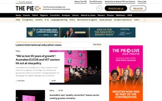 The PIE News homepage website preview