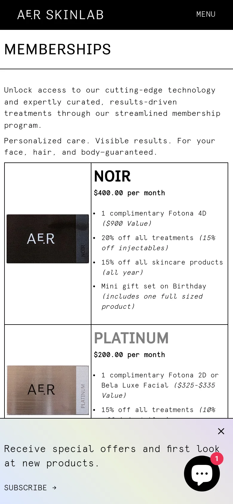 The mobile version maintains the clean, white and black aesthetic but rearranges the layout into a vertical stack. The membership tiers appear as large blocks where the image is positioned above the corresponding text details, optimizing readability for smaller screens.