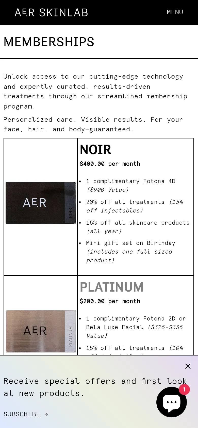 The mobile version maintains the clean, white and black aesthetic but rearranges the layout into a vertical stack. The membership tiers appear as large blocks where the image is positioned above the corresponding text details, optimizing readability for smaller screens.