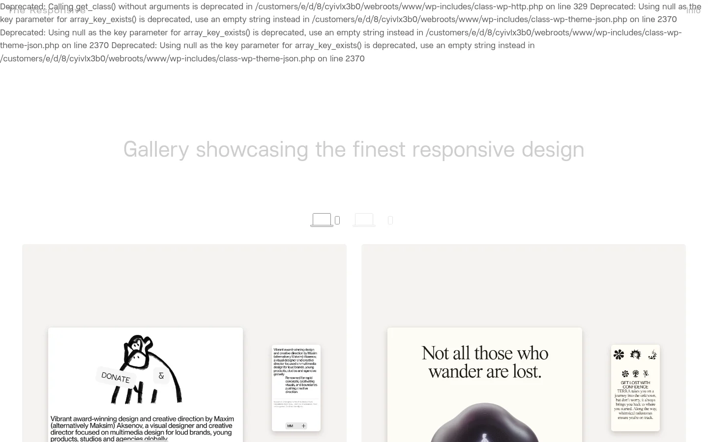 A minimalist gallery website featuring a light gray background and large, clean typography. The page displays a vertical list of design projects, each consisting of a large desktop screenshot followed by a text heading that serves as a link. The layout is spacious with significant white space between project entries.