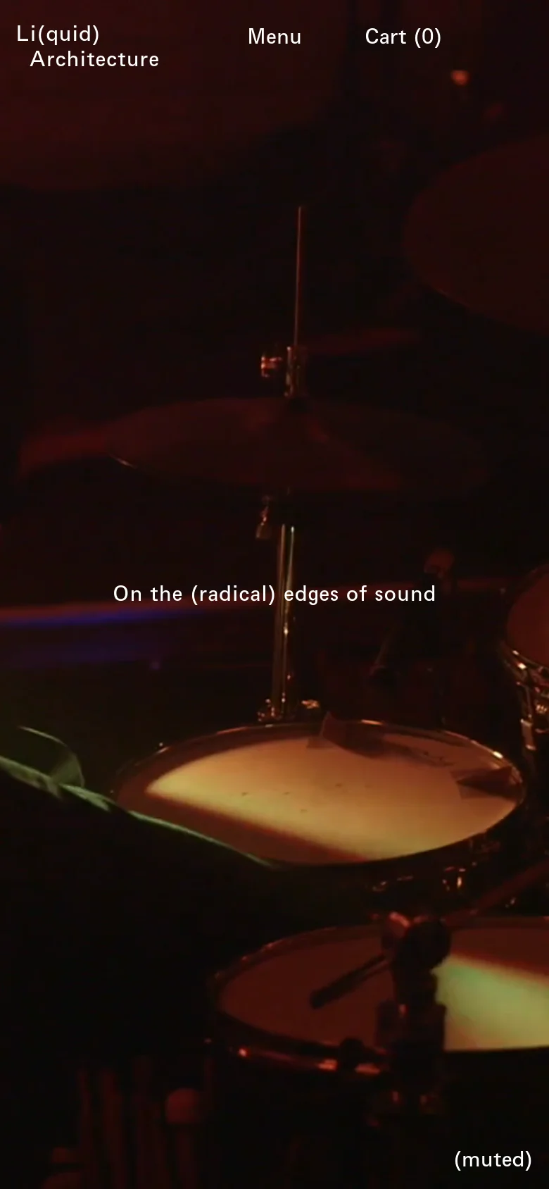 The mobile version maintains the dark, red-toned video hero section with the central headline, but the navigation links are stacked or rearranged to fit the narrow viewport. The content below follows a single-column vertical scroll, presenting the mission statement, upcoming events, and archival performances as a series of full-width images and text blocks.