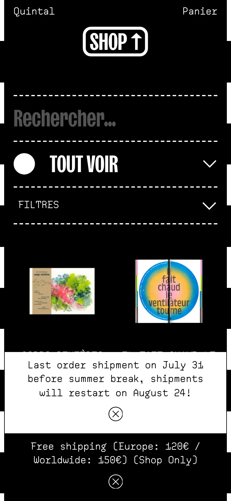Quintal Shop / Catalog mobile website screenshot