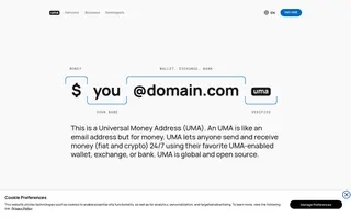 Universal Money Address homepage website preview