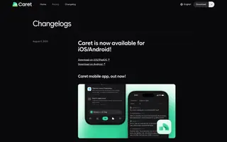 Caret homepage website preview