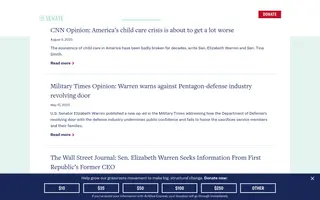 Warren for Senate homepage website preview