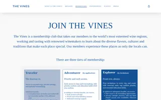 The Vines homepage website preview