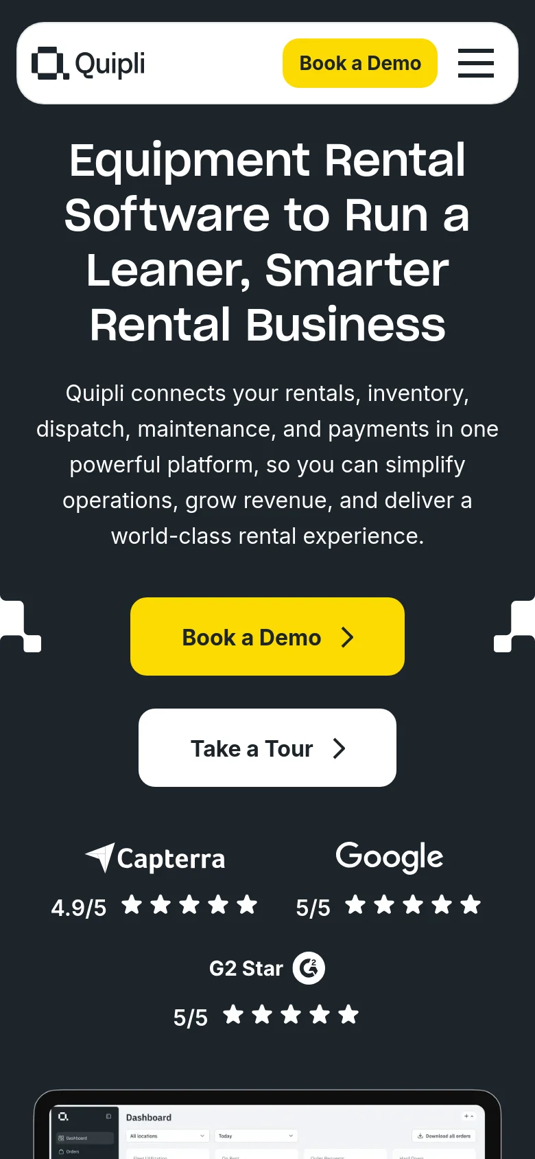 Quipli homepage mobile website screenshot