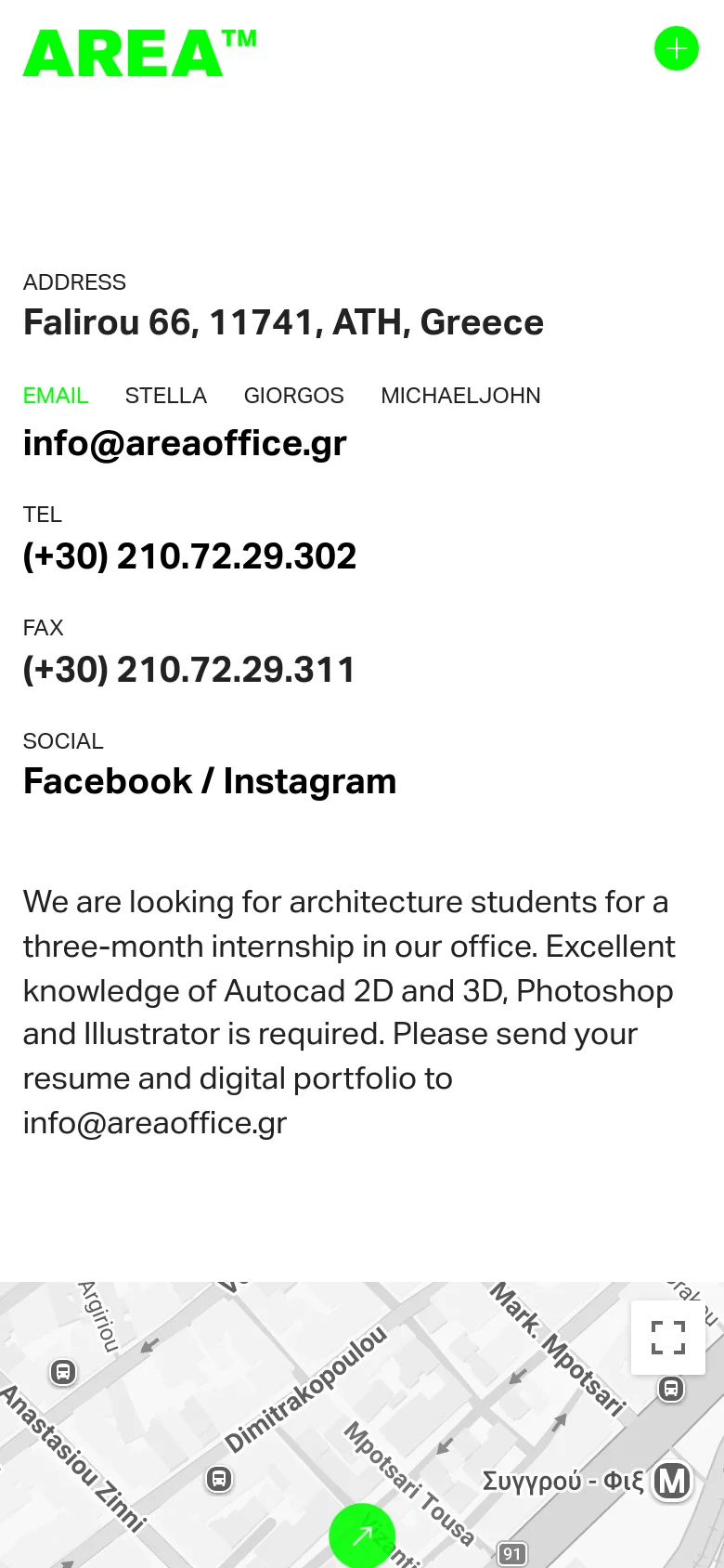 Areaoffice Contact mobile website screenshot