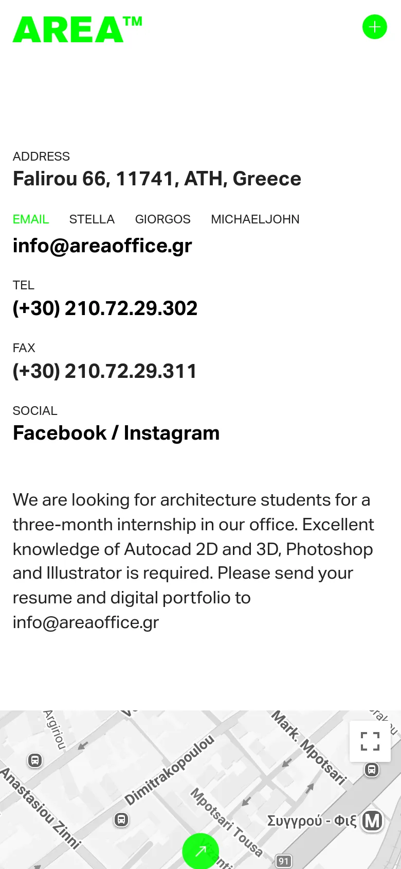 Areaoffice Contact mobile website screenshot