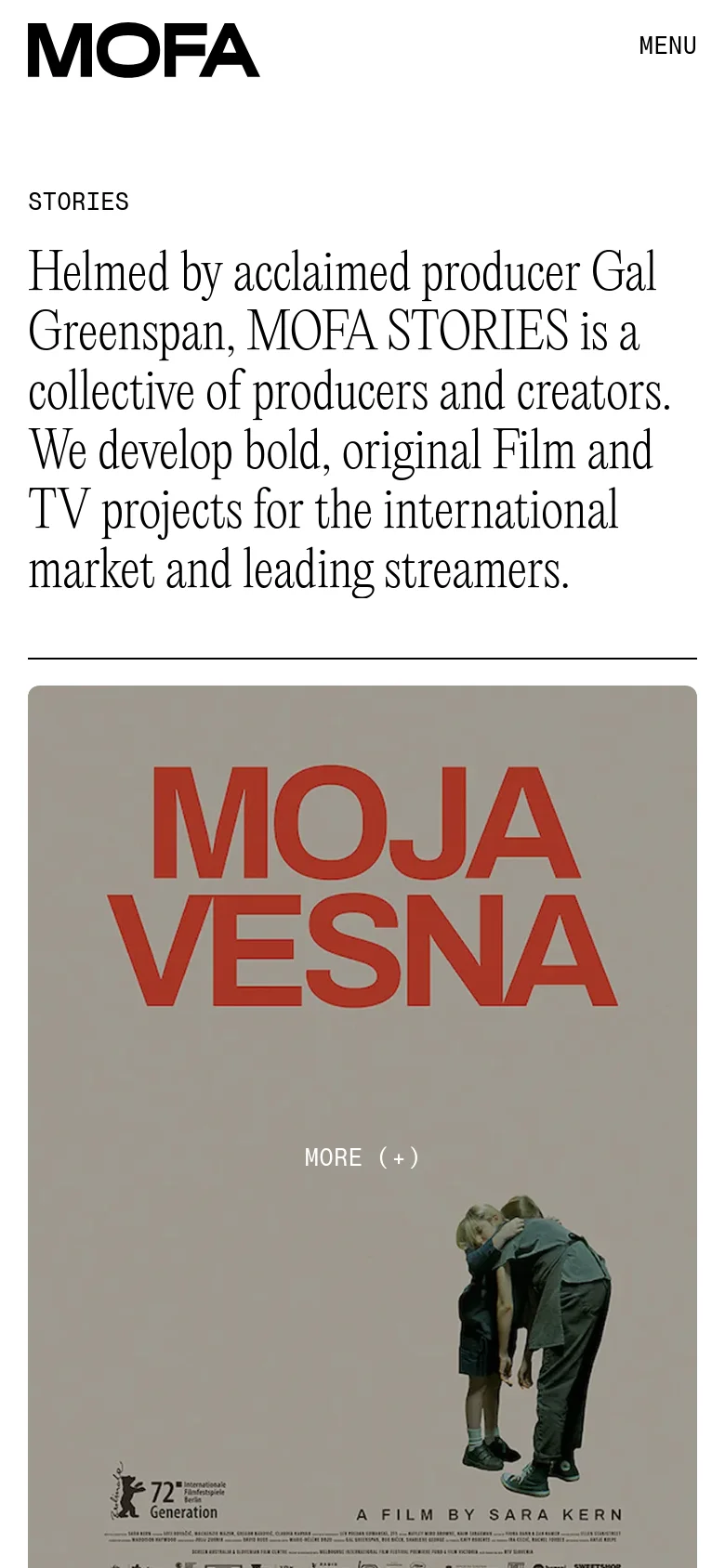 The mobile version maintains the clean white aesthetic and black typography but shifts to a single-column vertical layout. The introductory text appears at the top, followed by large, full-width movie posters stacked vertically for easy scrolling.