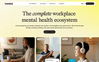 Unmind homepage website preview