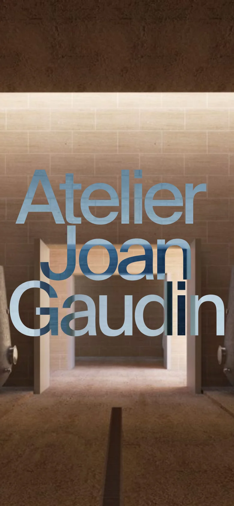The mobile version presents a vertically stacked layout optimized for smaller screens, focusing on the large architectural hero image. The navigation is condensed, and the text remains prominent, centered over the visual content to maintain readability while scrolling through project highlights.