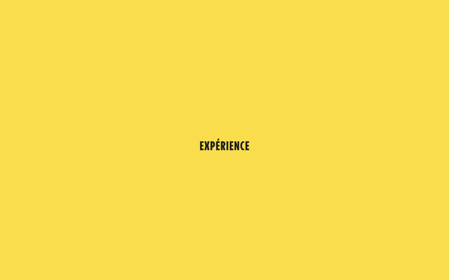 The desktop page features a bright yellow header with the black text 'EXPÉRIENCE' centered. Below, the content area uses a cream background with large, bold black headings and several photographs showing the bookstore's interior, including its unique vaulted ceiling and bookshelves. A primary call to action button labeled 'Accéder à la boutique' is visible amidst the text sections.
