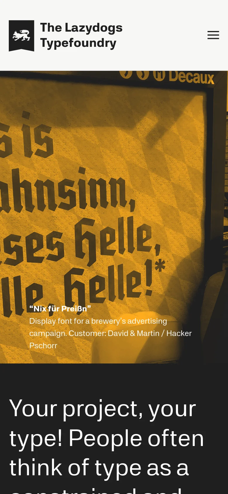 The Lazydogs Typefoundry Services mobile website screenshot
