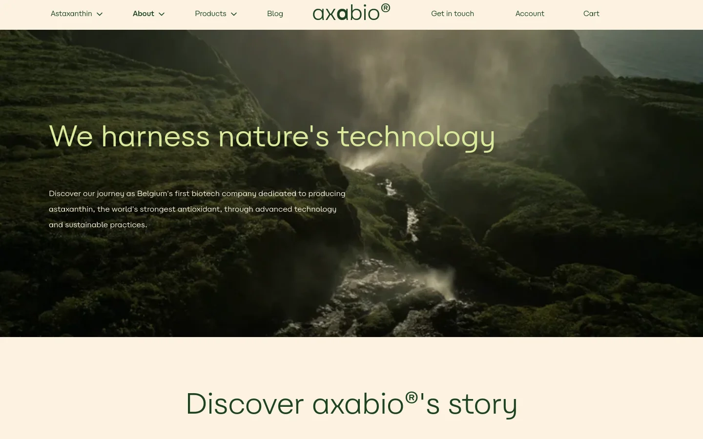 axabio About Us desktop website screenshot