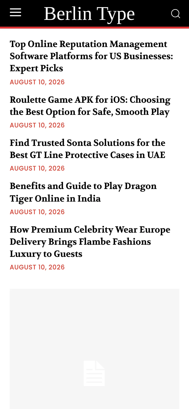The mobile version simplifies the layout into a single-column vertical scroll. The navigation menu is condensed, and the featured article image and headline span the width of the screen. Article listings follow a vertical list format with large, legible headlines and dates, optimized for touch interaction.