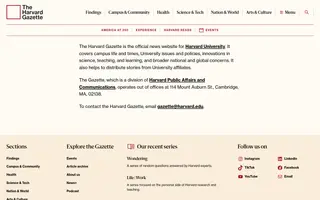 The Harvard Gazette homepage website preview