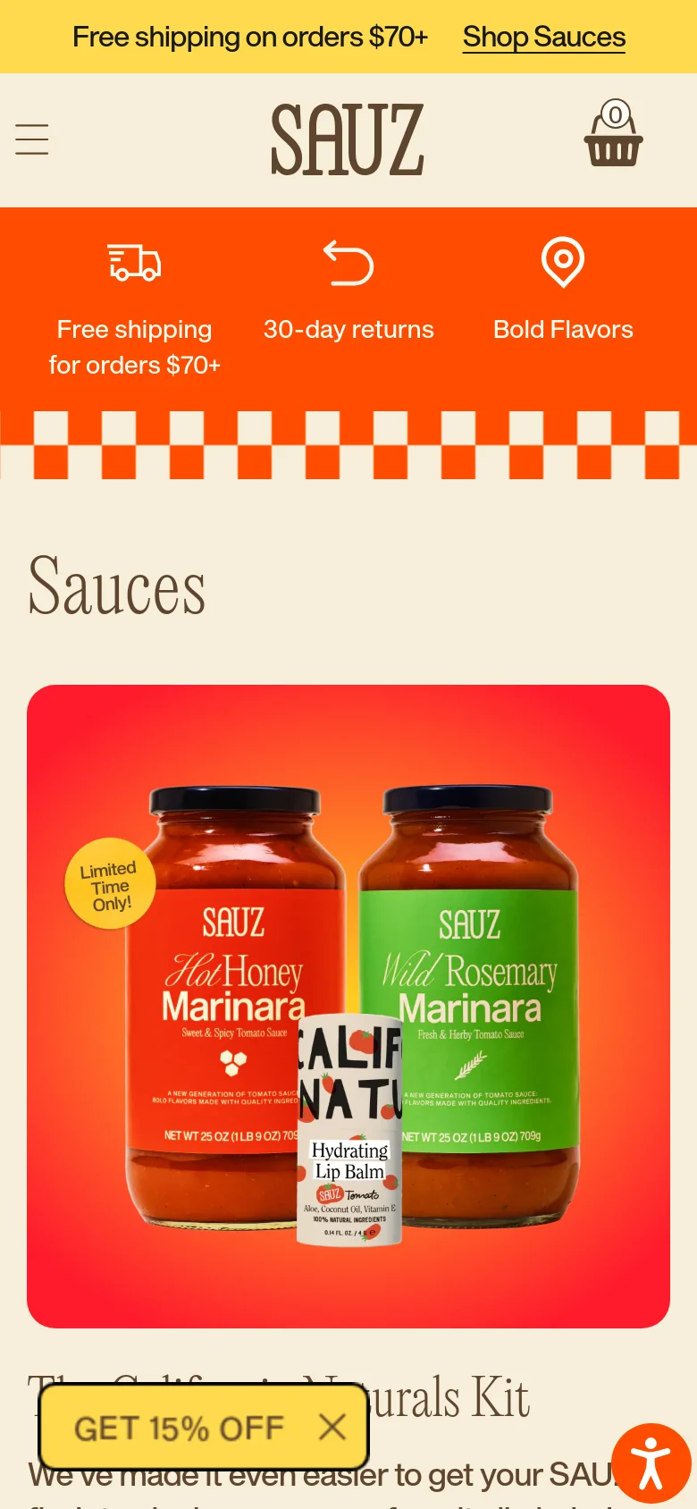 Sauz Shop / Catalog mobile website screenshot