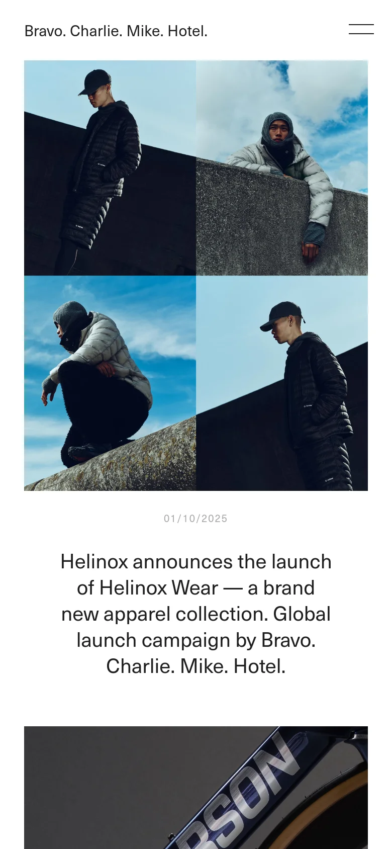 The mobile version presents a simplified header with the agency name and a hamburger menu icon. The hero image is scaled to fit the width of the screen, and the news content follows in a single-column vertical layout with large, legible typography.