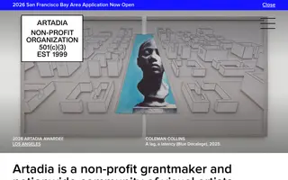 Artadia homepage website preview