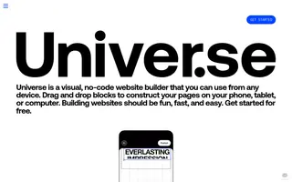 Universe homepage website preview