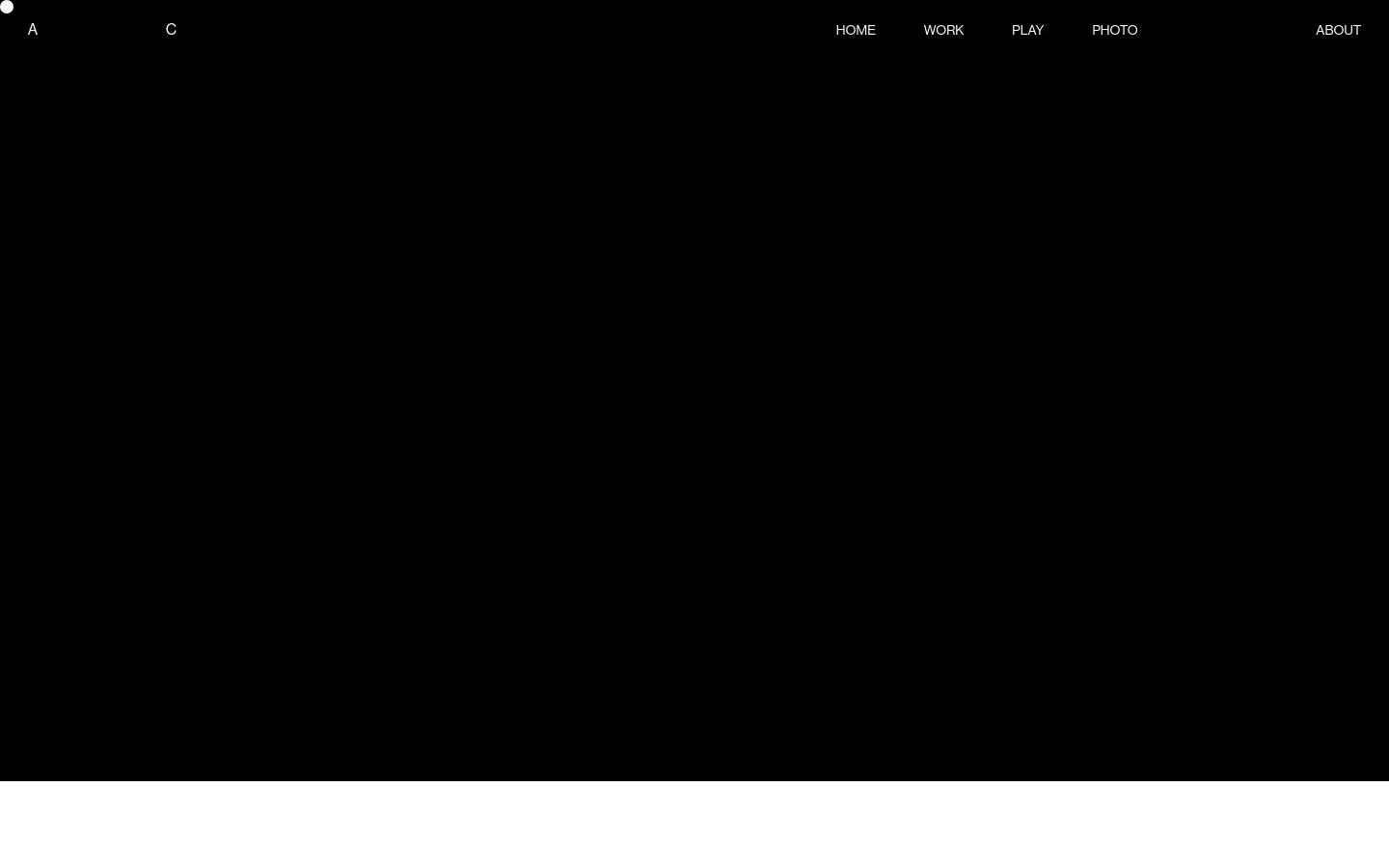 The Work page features a minimalist dark layout with a navigation menu at the top. A large hero image displays a project titled '29 Tite Street' on a monitor, followed by a grid of portfolio projects including 'Ransome's Wharf' and 'Rolls-Royce Black Badge Ghost' with descriptive tags like 'Creative' and 'Art Direction'.