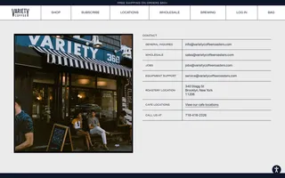 Variety Coffee homepage website preview