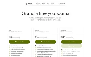 Granola homepage website preview