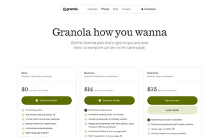 Granola homepage website preview