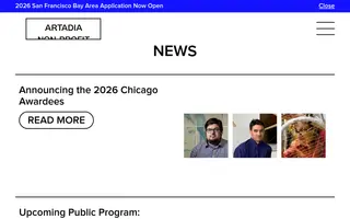 Artadia homepage website preview