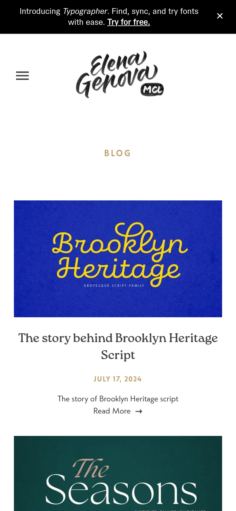 The mobile version maintains the white background and centered logo but transitions to a single-column vertical stack for blog posts. The featured images and text content are scaled to fit the narrower screen width, and the top promotional banner remains visible.