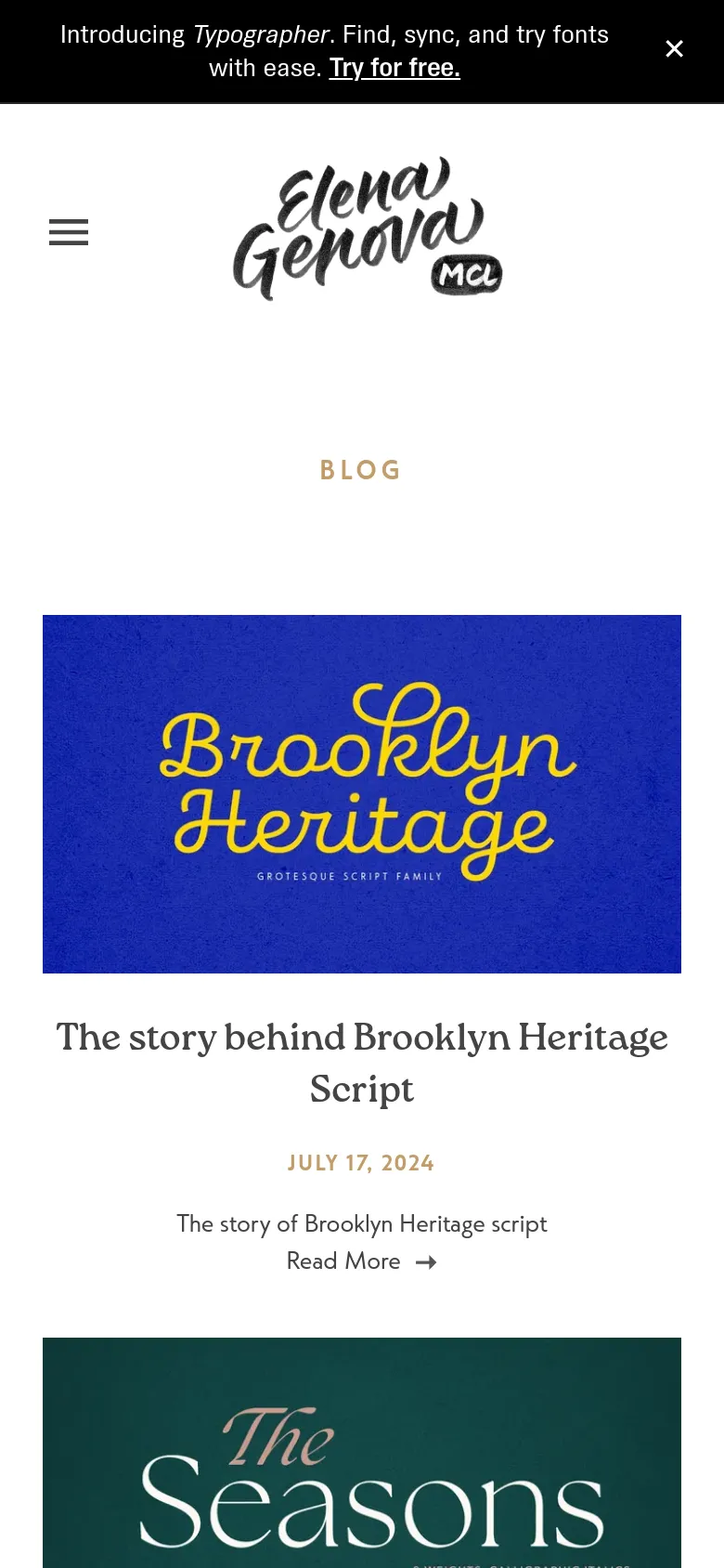 The mobile version maintains the white background and centered logo but transitions to a single-column vertical stack for blog posts. The featured images and text content are scaled to fit the narrower screen width, and the top promotional banner remains visible.